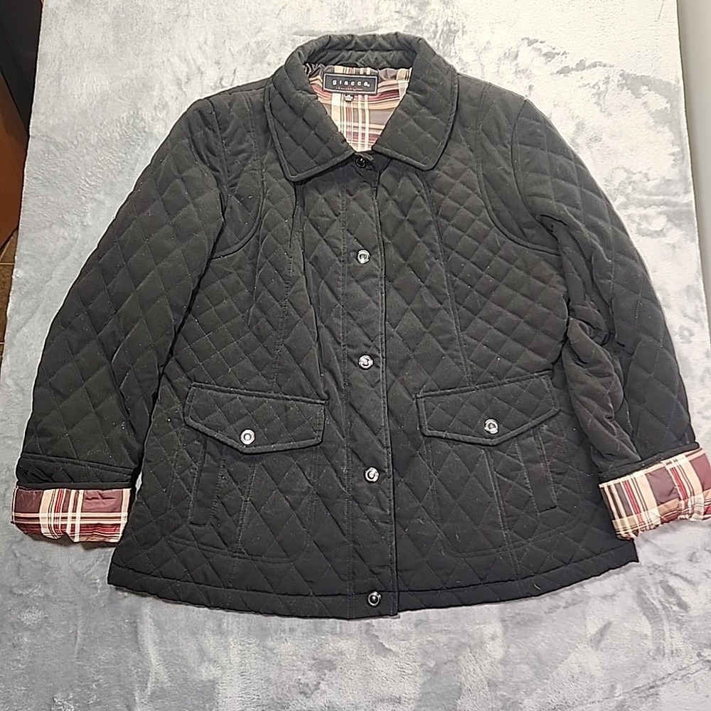 Giacca Jacket Coat Women's‎ XL Button Up Snaps Black Pockets Quilted Casual